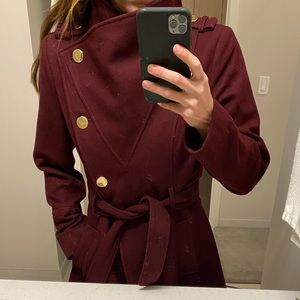 GUESS ASYMMETRICAL PEACOAT IN MAGENTA